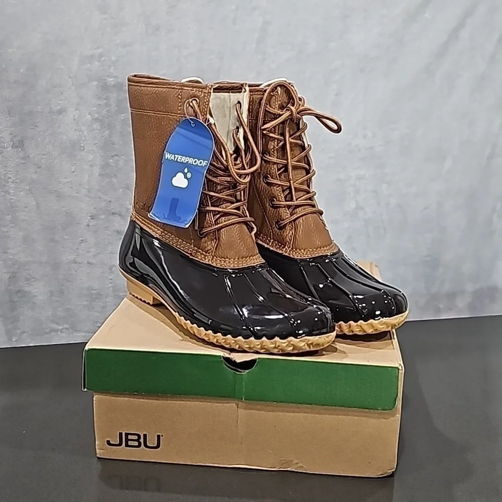 JBU Women's Faux Leather Chocolate Brown Rain Boots